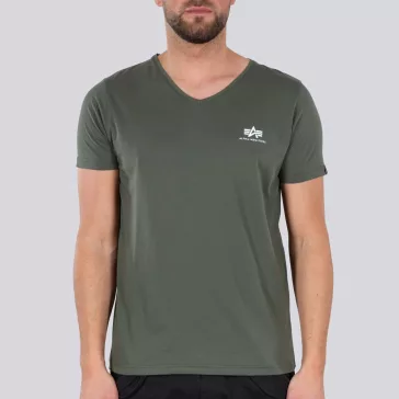 Basic V Neck T Small Logo - dark olive