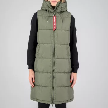 Long Puffer Vest Woman - sage green