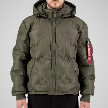 Hooded Logo Puffer - dark olive