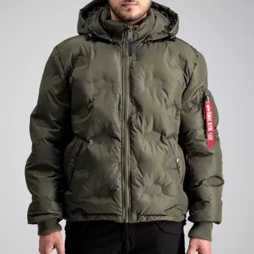 Hooded Logo Puffer - dark olive