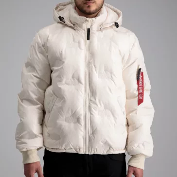 Hooded Logo Puffer - jet stream white