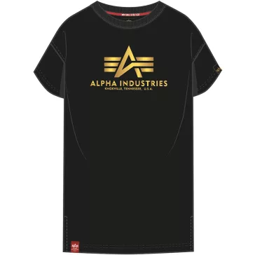 Basic T Long Foil Print Woman - black/yellow gold