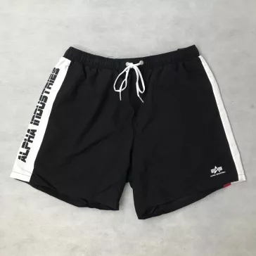 Printed Stripe Swim Short - black/white