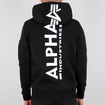 Back Print Zip Hoody - black