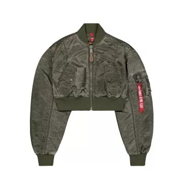 MA-1 Vintage Cropped Light Bomber Jacket Women - dark olive