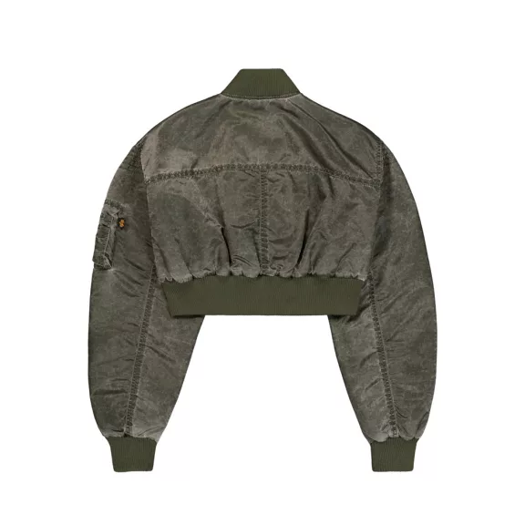 MA-1 Vintage Cropped Light Bomber Jacket Women - dark olive