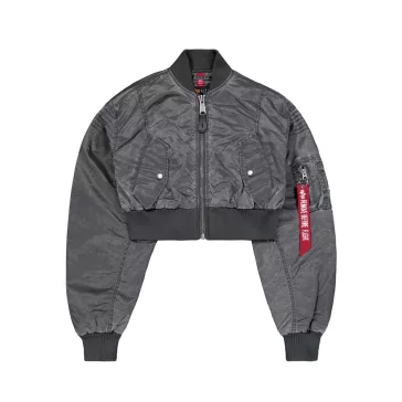   MA-1 Vintage Cropped Light Bomber Jacket Women - vingate grey