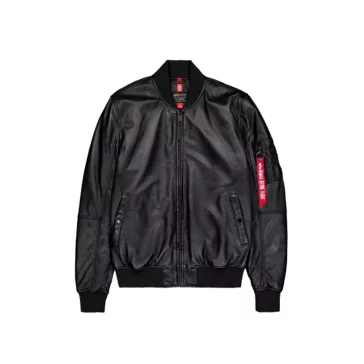 MA-1 Leather Bomber Jacket - black