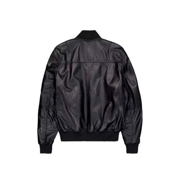 MA-1 Leather Bomber Jacket - black