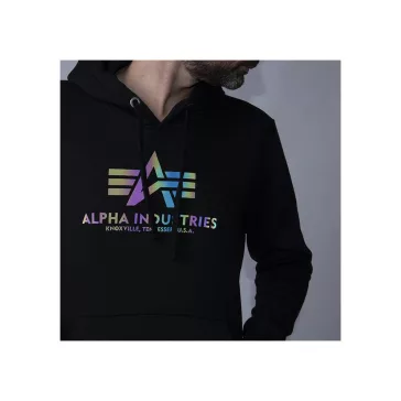 Basic Hoody Rainbow Reflective Print - black