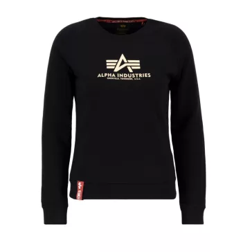 New Basic Sweater Woman Foil Print - black/metal gold