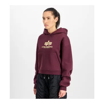 Basic Big Logo Puff Print Hoodie Women - dark cherry