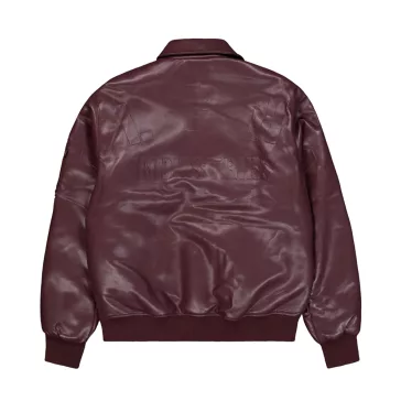 PU College Bomber Jacket - dark cherry