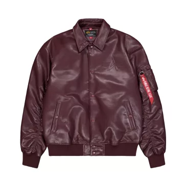 PU College Bomber Jacket - dark cherry