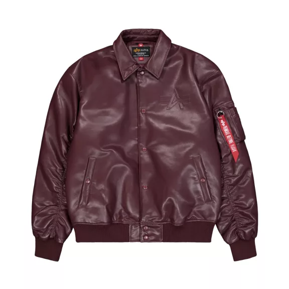 PU College Bomber Jacket - dark cherry