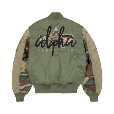MA-1 Camo Back Embroidery Bomber Jacket - sage green