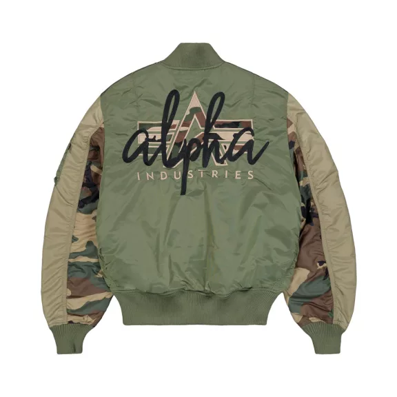 MA-1 Camo Back Embroidery Bomber Jacket - sage green