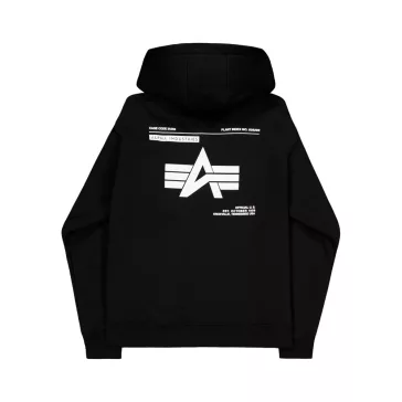 Label Zip Back Print Hoodie - black
