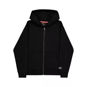 Label Zip Back Print Hoodie - black