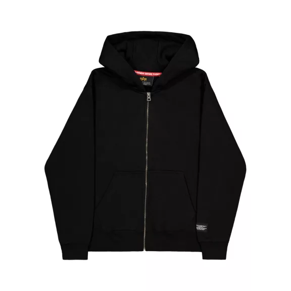Label Zip Back Print Hoodie - black