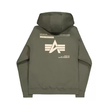 Label Zip Back Print Hoodie - dark olive