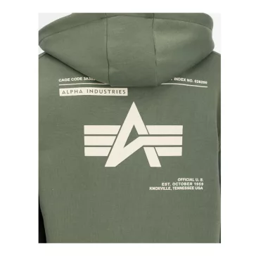 Label Zip Back Print Hoodie - dark olive