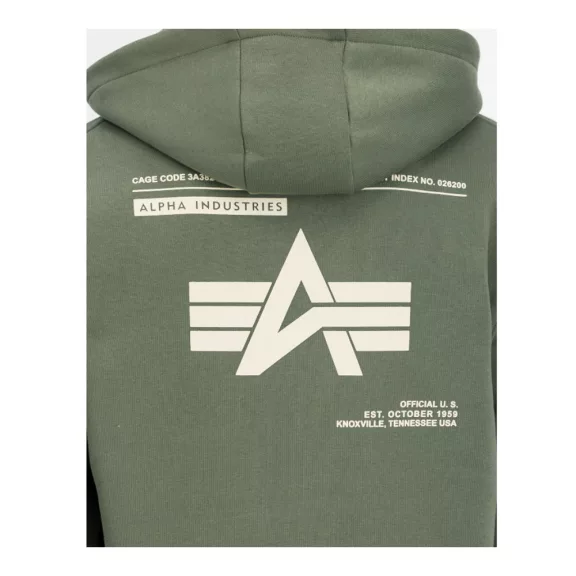 Label Zip Back Print Hoodie - dark olive