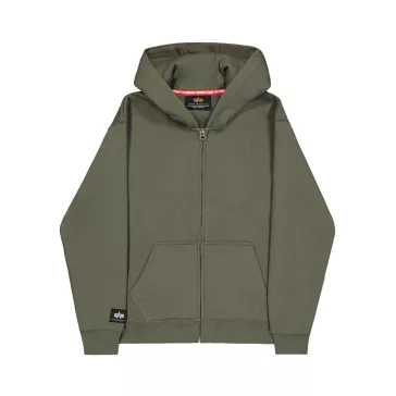 Label Zip Back Print Hoodie - dark olive