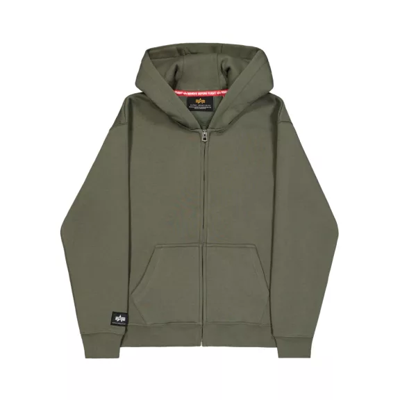 Label Zip Back Print Hoodie - dark olive