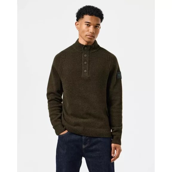 Castillos Knitted Wool Quarter Neck Sweater - castle green