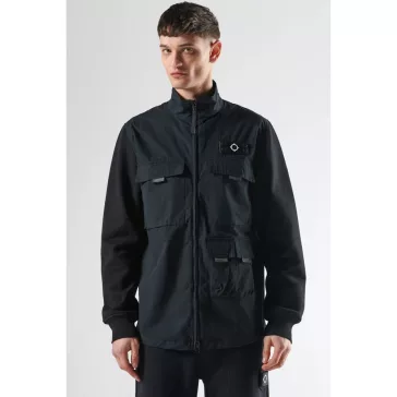 Mixed Media Funnel Shirt - Jet Black